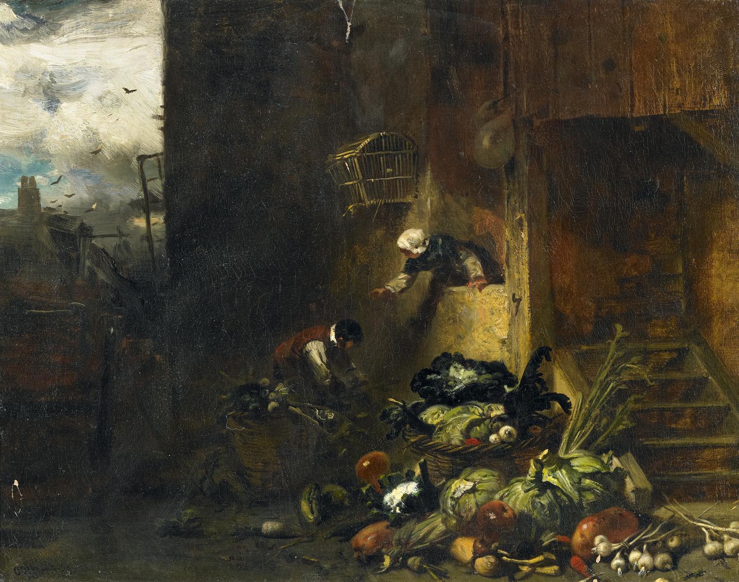 Charles Hoguet - Französische Straßenansicht mit einem Gemüsestand