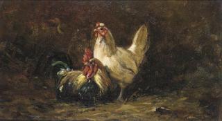 Charles Jacques - Study of A Cockerel And Hen