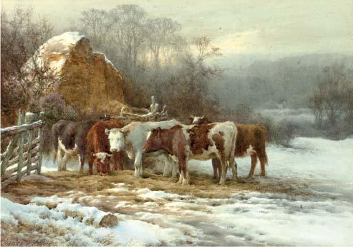 Charles James Adams - Cattle Warming Themselves On A Summer\'S Day; And Wintertime, Cattle By A Fence (Illustrated)
