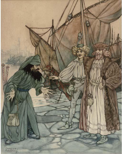 Charles James Folkard - A Scene From The \'Merchant of Venice\'; On The Quayside