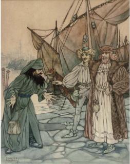 Charles James Folkard - A Scene From The \'Merchant of Venice\'; On The Quayside