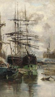 Charles James Lauder, R.S.W. - Shipping on the Clyde