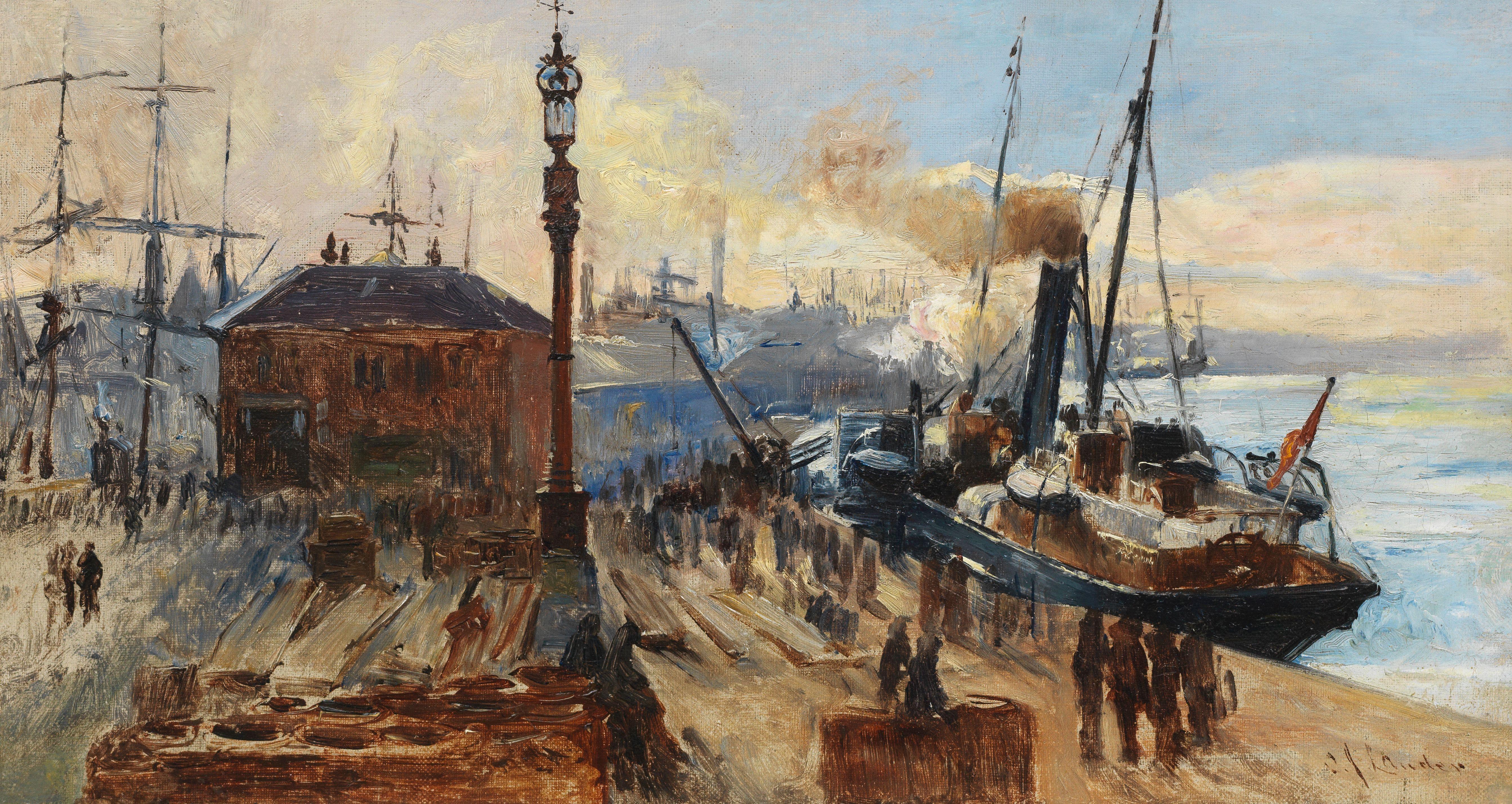 Charles James Lauder, RSW - Busy day at the docks