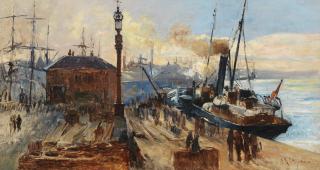 Charles James Lauder, RSW - Busy day at the docks