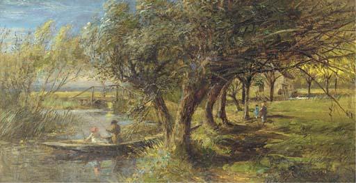 Charles James Lewis - Fishing in a punt; and A summer meadow