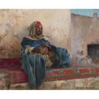 Charles James Theriat - American Playing The Derbakeh, Biskra
