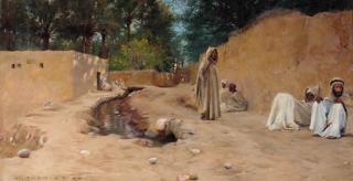 Charles James Theriat - Figures Resting In A Dusty Street