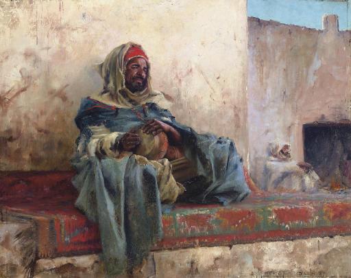 Charles James Theriat - Playing the Derbakeh, Biskra