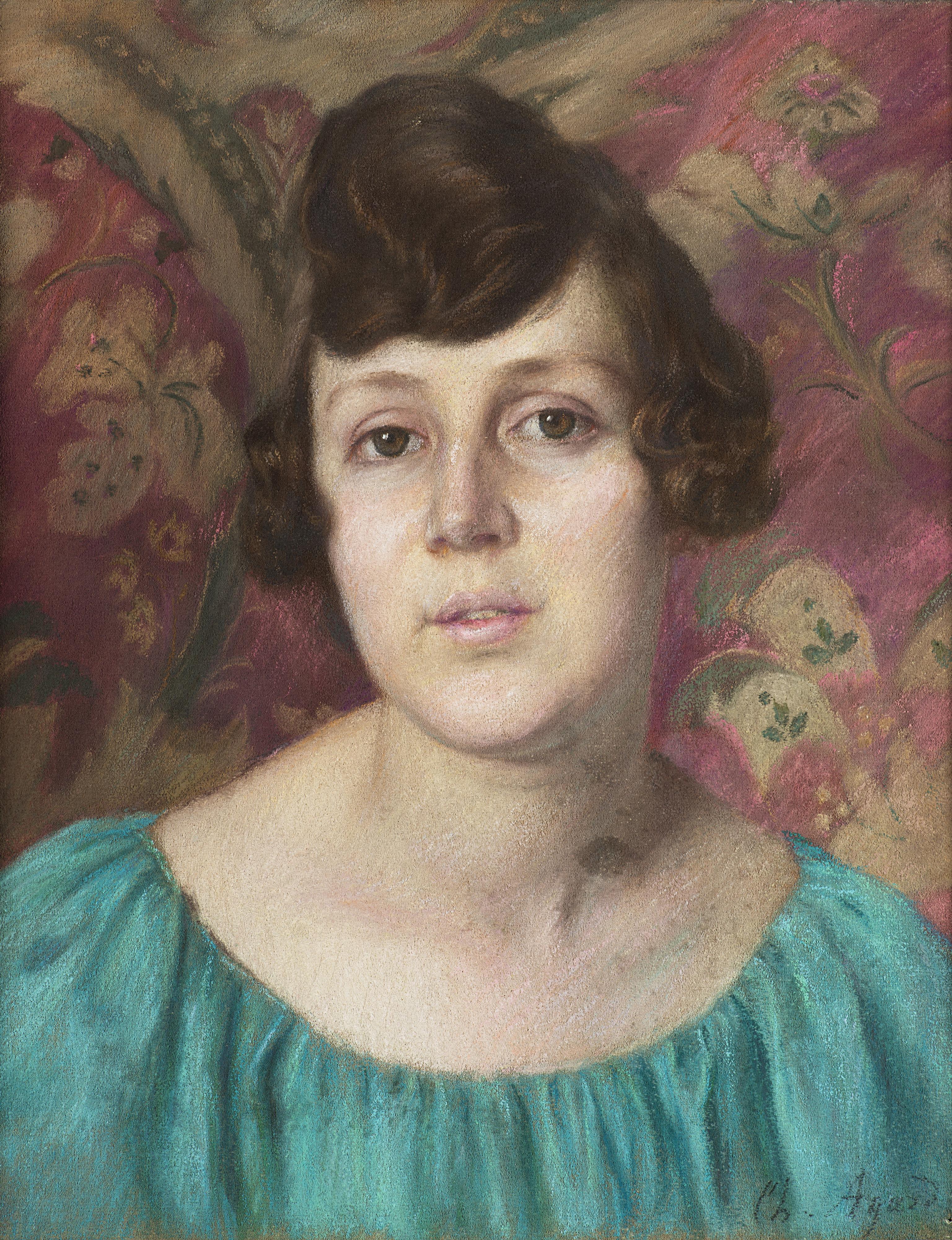 Charles Jean Agard - Portrait of a girl with a Green Dress