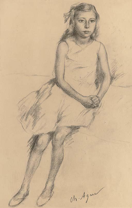 Charles-Jean Agard - Portrait of a young girl, seated full-length, a sketch