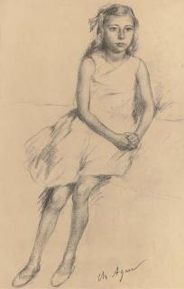 Charles-Jean Agard - Portrait of a young girl, seated full-length, a sketch