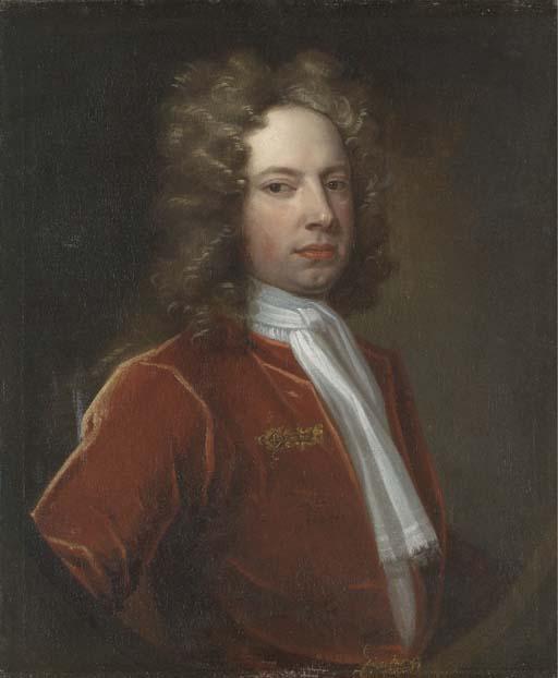 Charles Jervas - Portrait of George Rochfort, of Gaulstown, Co. Westmeath, M.P. for Co. Westmeath, half-length, in a red coat, feigned half oval