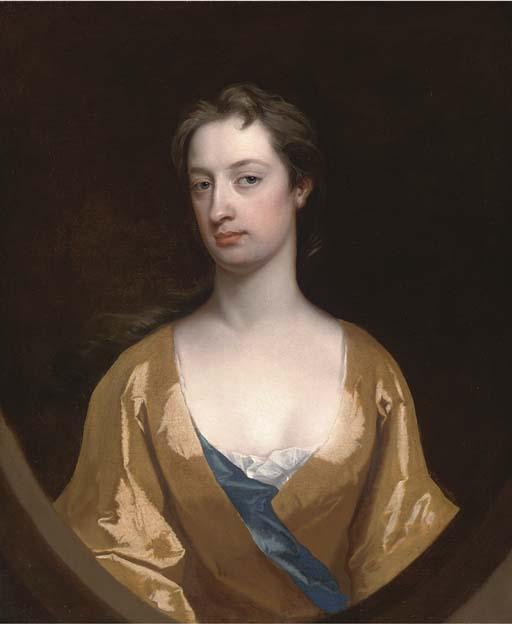 Charles Jervas - Portrait of Mrs Dunbar, Half-Length, In A Yellow Gown, Feigned Half Oval