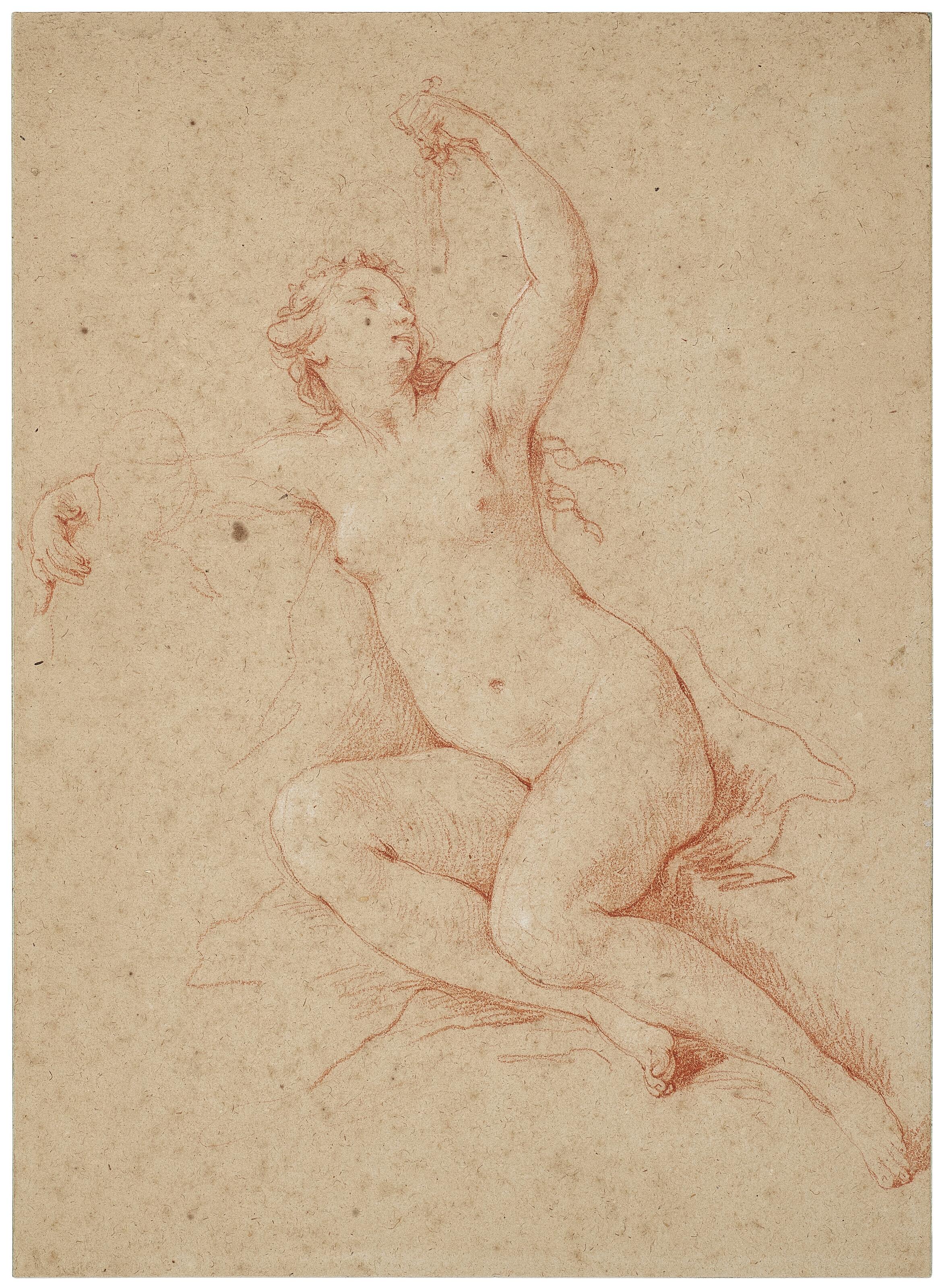 Charles-Joseph Natoire - A seated female nude holding a bunch of grapes while embracing a child