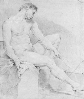 Charles-Joseph Natoire - A seated nude turned to the right
