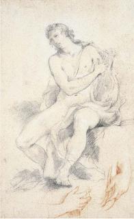 Charles-Joseph Natoire - Apollon assis jouant de la lyre, avec des études subsidiaires des mains