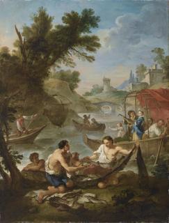 Charles-Joseph Natoire - Characters Resting Near A Fountain The Fishing
