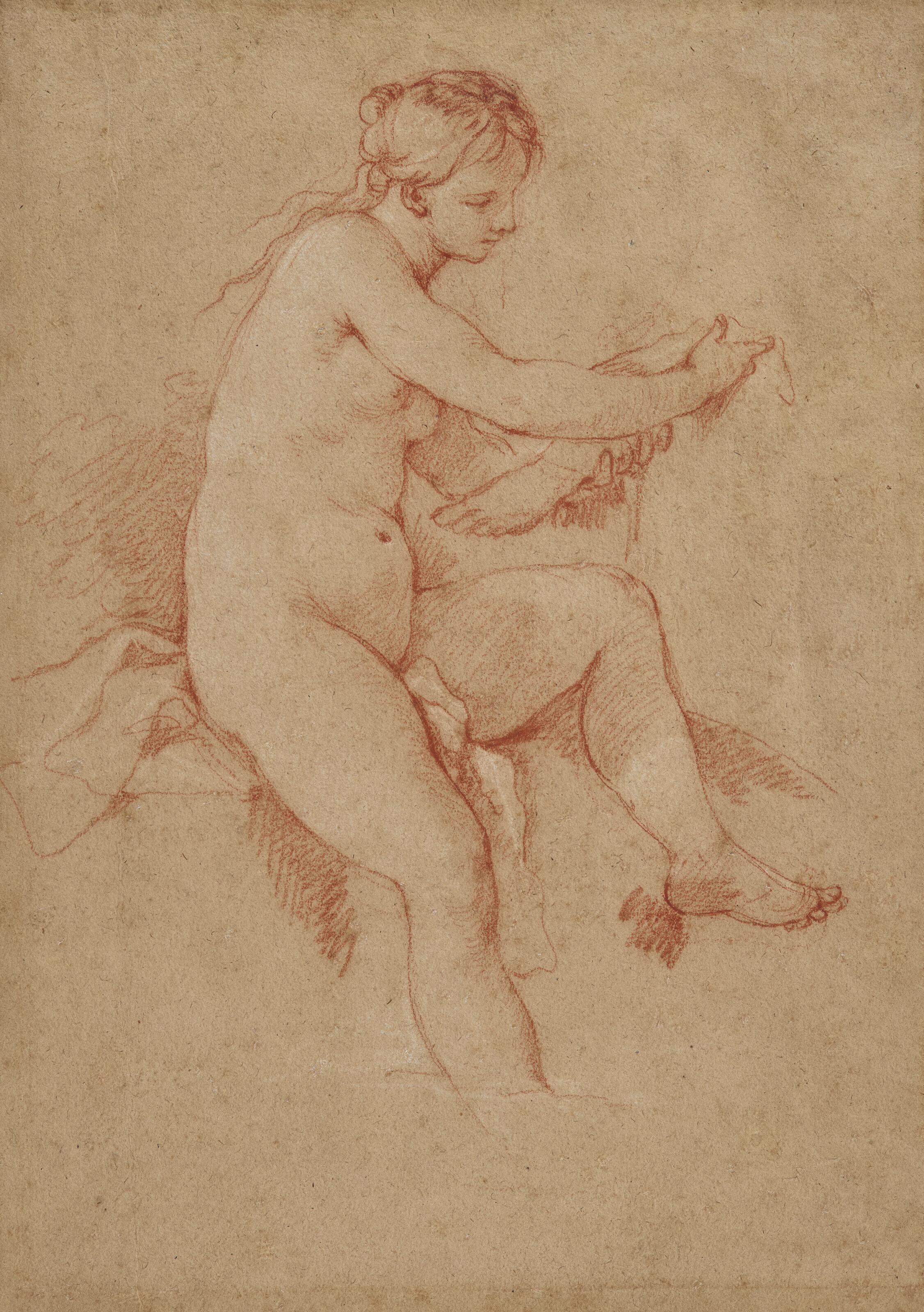 Charles-Joseph Natoire - Femme Nue Assise Tenant Un Pied