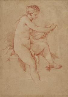 Charles-Joseph Natoire - Femme Nue Assise Tenant Un Pied