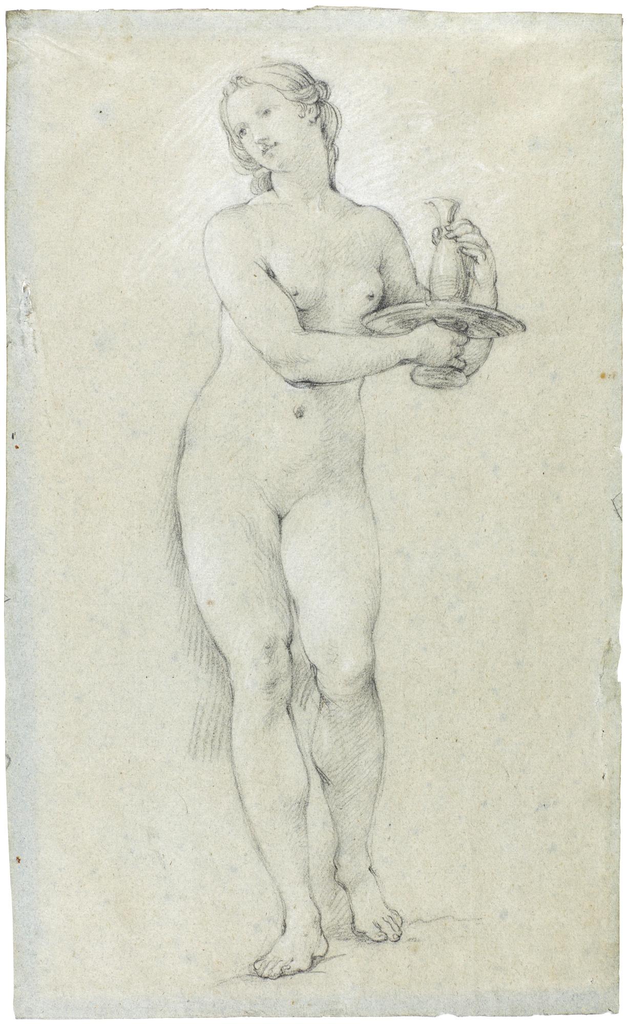 Charles-Joseph Natoire - Study Of A Female Attendant Holding A Carafe