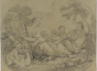 Charles-Joseph Natoire - Two women with putti music making in a landscape