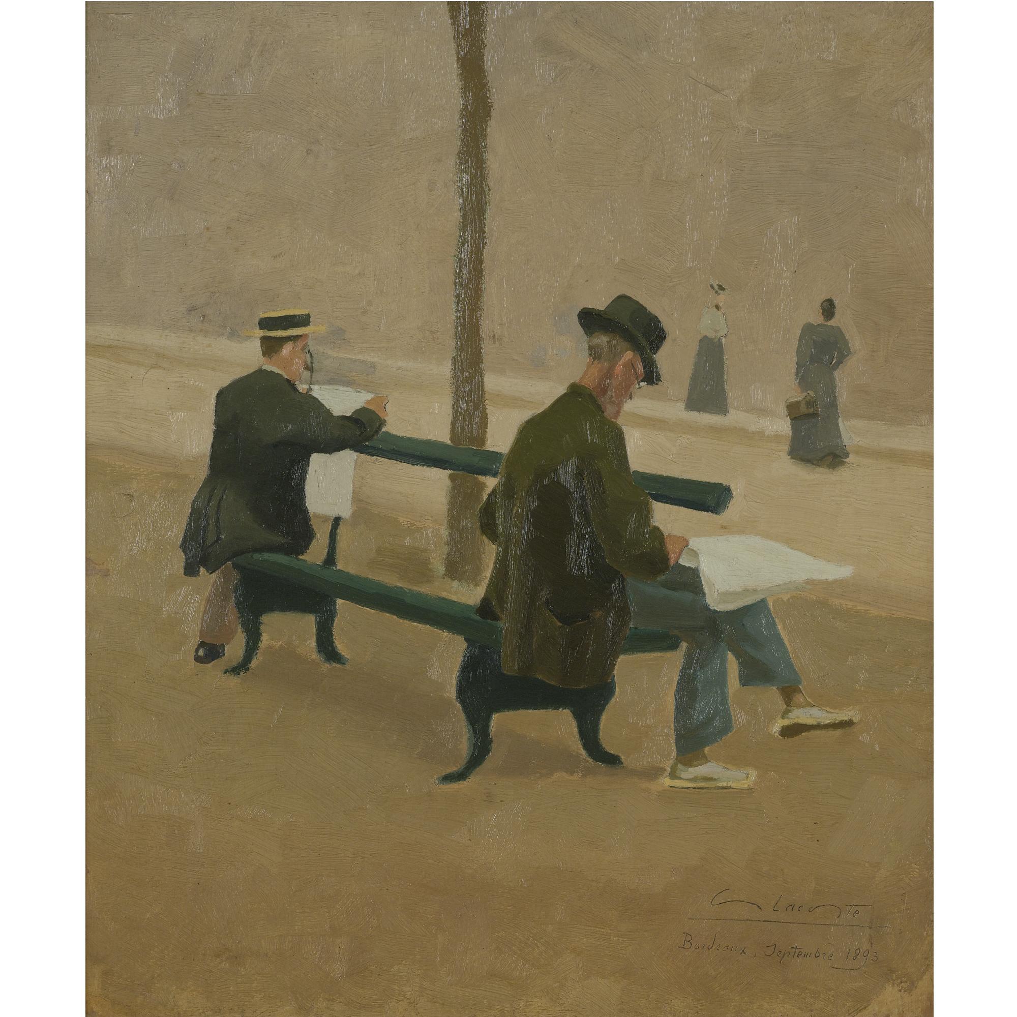 Charles Lacoste - Messieurs Lisant Sur Un Banc, Et Passantes