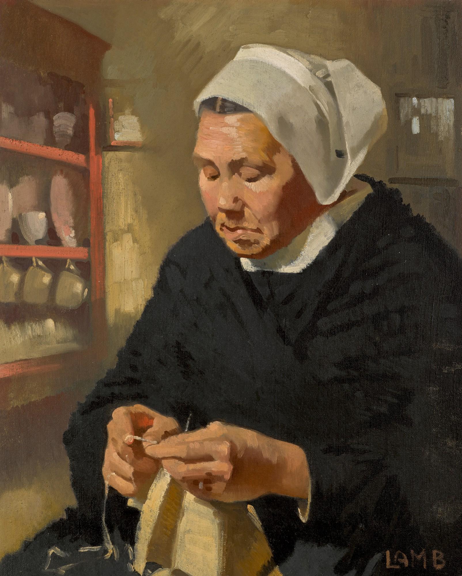 Charles Lamb, R.H.A. - A Breton Woman, Knitting | Une femme bretonne, tricotant