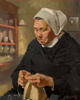 Charles Lamb, R.H.A. - A Breton Woman, Knitting | Une femme bretonne, tricotant