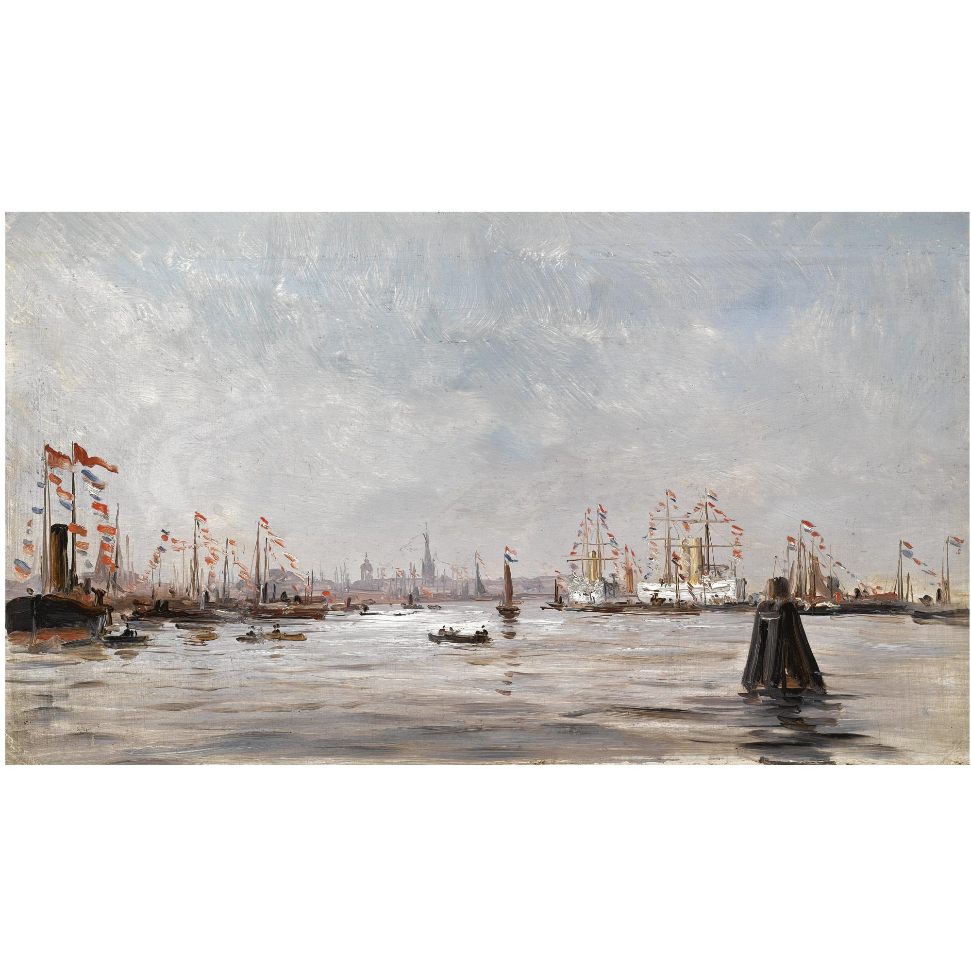 Charles Lapostolet - French The Harbour Of Amsterdam On A Festive Day