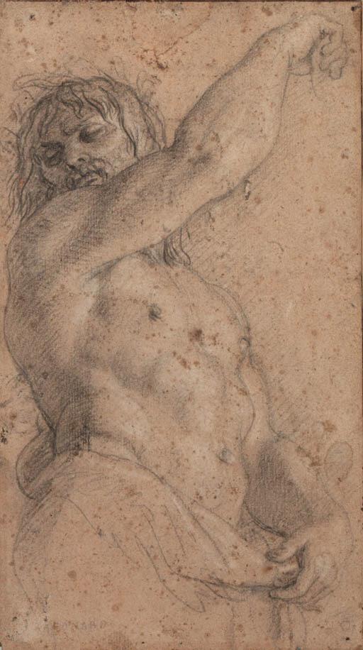 Charles Le Brun - A term, half-length, raising his arm