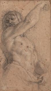 Charles Le Brun - A term, half-length, raising his arm