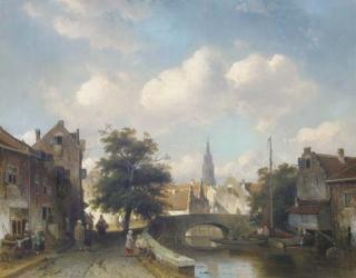 Charles Leickert - A canal in a sunlit Dutch town