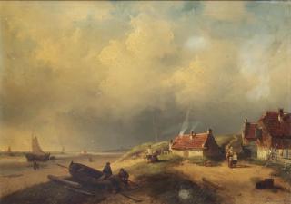Charles Leickert - A dune landscape with fisherfolk