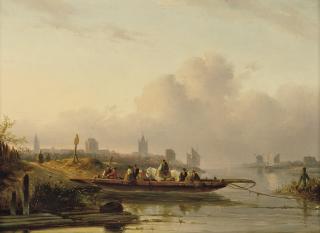 Charles Leickert - A ferry crossing a river in summer