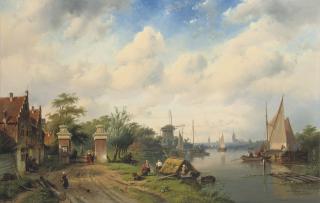 Charles Leickert - A river landscape in summer