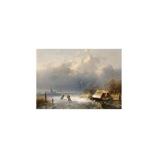 Charles Leickert - A Winter Landscape With Figures On The Ice