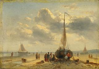 Charles Leickert - Aufliegende Boote am holländischen Strand.