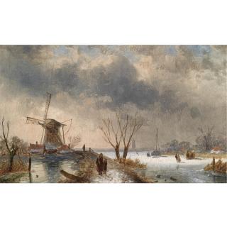Charles Leickert - Belgian Skaters On The Ice, A \'Koek En Zopie\' In The Background