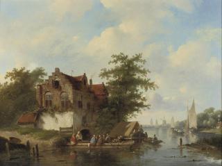 Charles Leickert - Crossing a river in summer