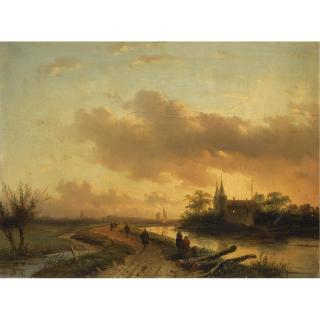 Charles Leickert - Figures On A Riverbank At Dusk