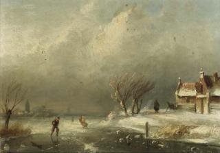 Charles Leickert - Figures skating on a frozen waterway on a windy day