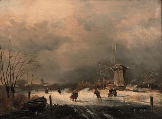 Charles Leickert - Numerous figures on a frozen waterway