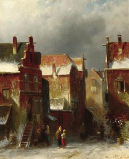 Charles Leickert - Numerous Townsfolk In A Street In Winter