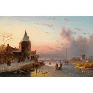 Charles Leickert - Skaters On A Frozen River At Dusk