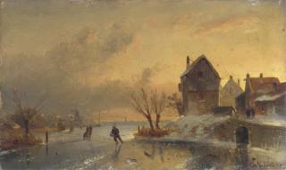 Charles Leickert - Skaters On A Frozen River At Dusk