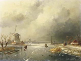 Charles Leickert - Skaters on a frozen river