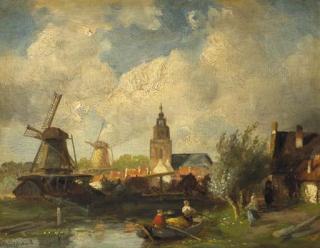 Charles Leickert - View of a town along a canal