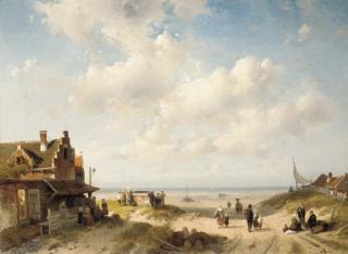 Charles Leickert - Villagers gathered at the beach