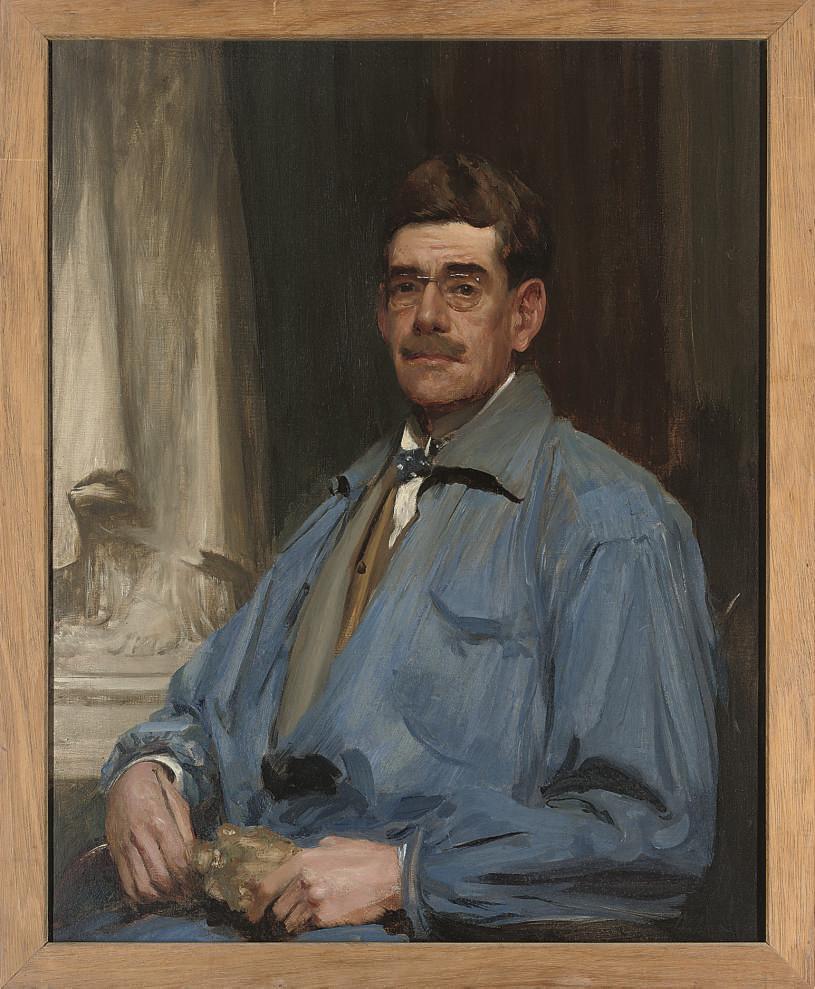 Charles Leonard Hartwell, R.A. - Self-Portrait, Half-Length, In Blue Overalls, A White Shirt And A Bow-Tie