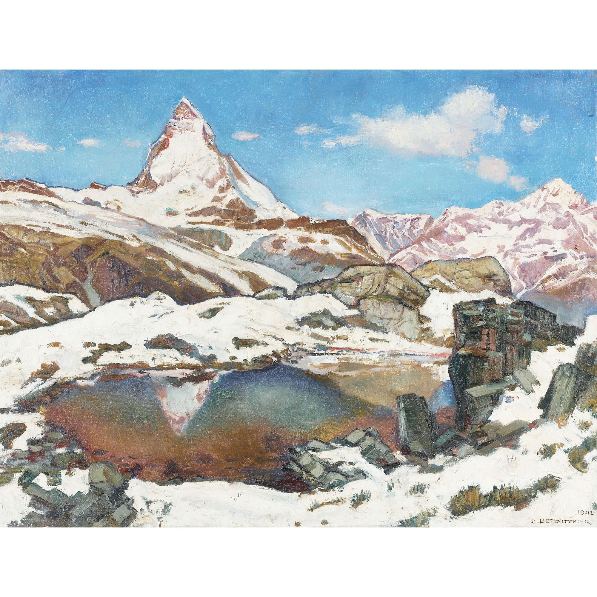 Charles L\'Eplattenier - Cervain Au Petit Lac, 1942 The Matterhorn At A Little Lake, 1942